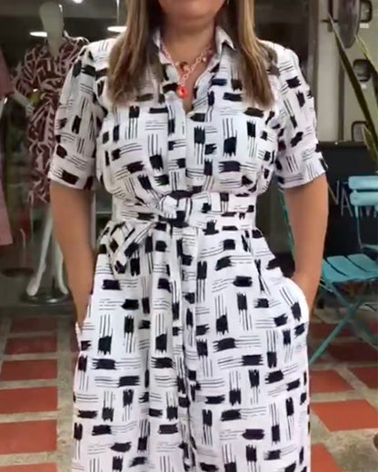 Kleid Geometrische Linie Taillenbetonend
