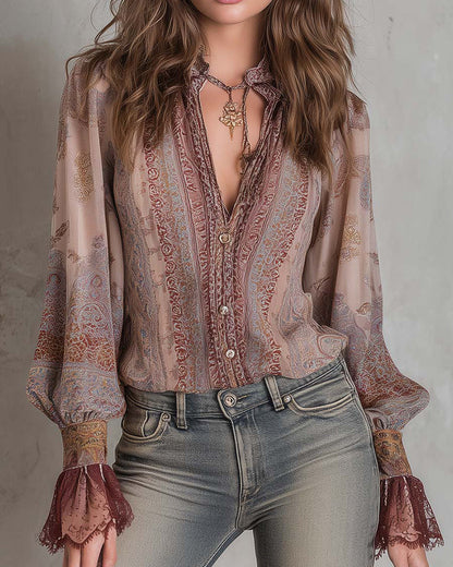 Bluse Mode Puffärmel Retro