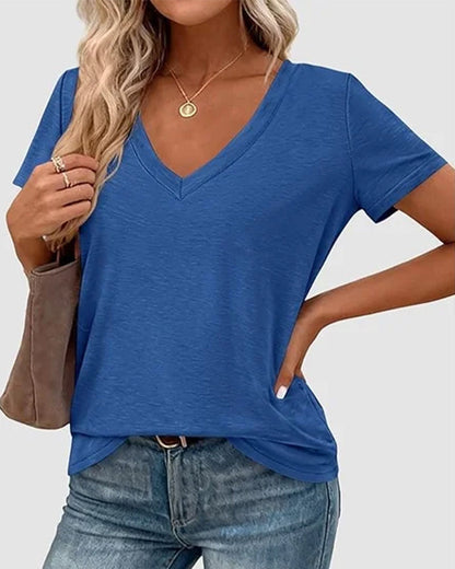 T-Shirt Pullover V-Ausschnitt Uni