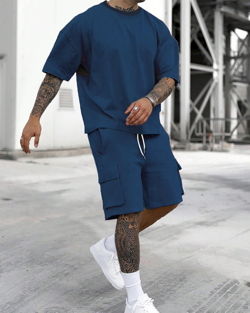 Herren Zweiteiliges Set Entspannt Kurzarm Shorts