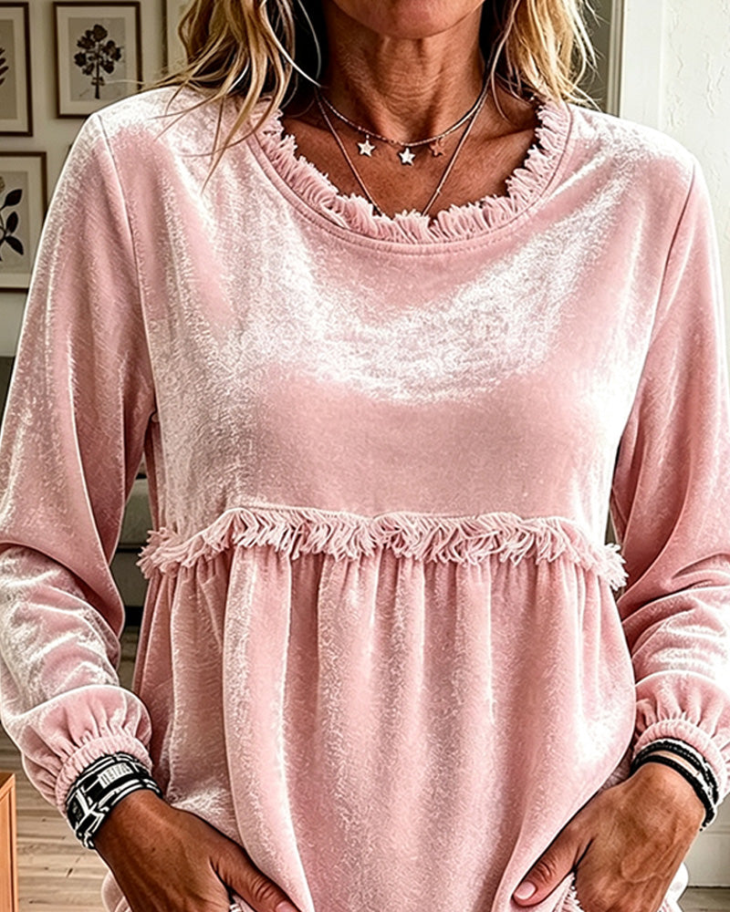 Bluse Franse Gerafft Panel Langarm
