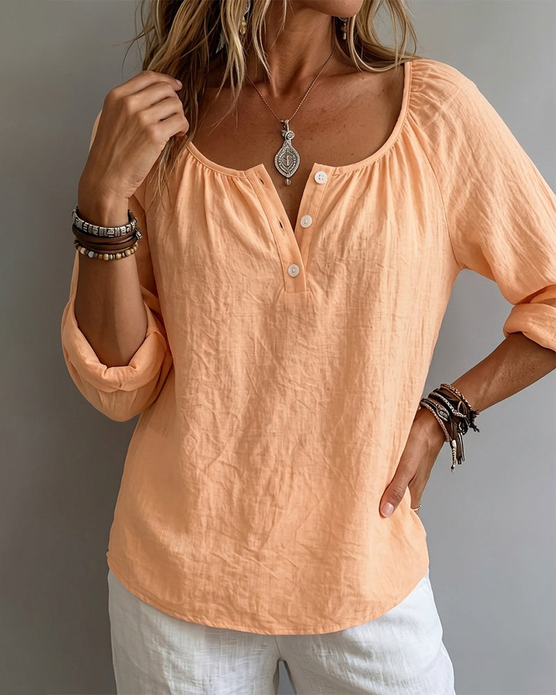 Bluse Unifarben Halbknopf