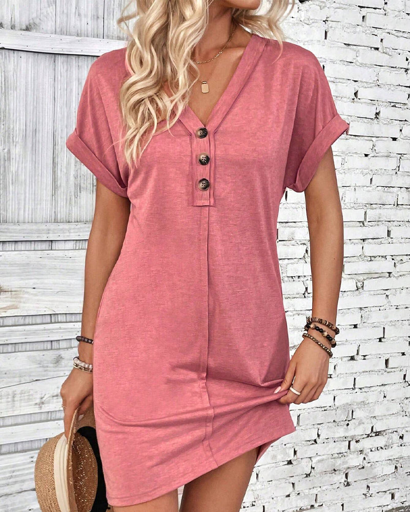 Kleid Vielseitig Schnalle V-Ausschnitt