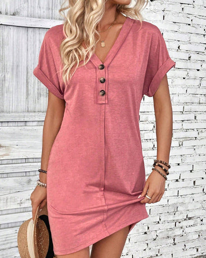 Kleid Vielseitig Schnalle V-Ausschnitt