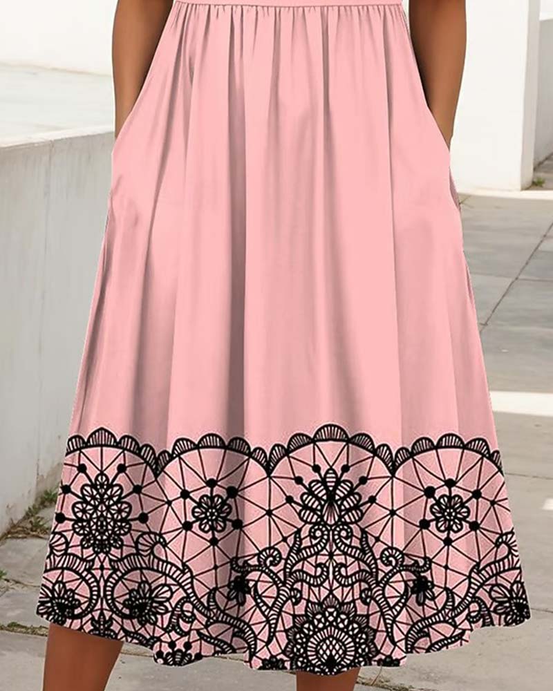 Kleid Rundhalsausschnitt Bedruckt A-Linie