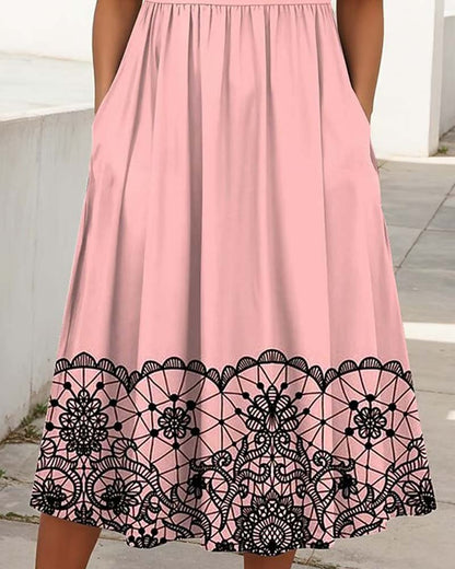 Kleid Rundhalsausschnitt Bedruckt A-Linie