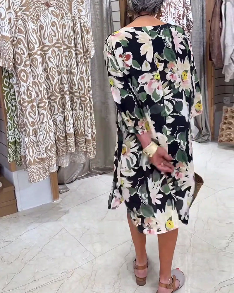 Kleid Gänseblümchen Print Loose Fit Lässig