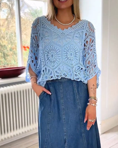 Pullover Einfarbig V-Ausschnitt Cut-Out Strick Cover-Up
