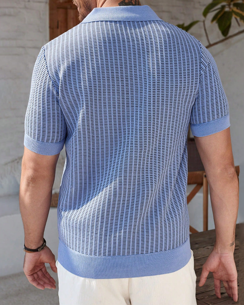T-Shirt Herren Umlegekragen Senkrechter Streifen