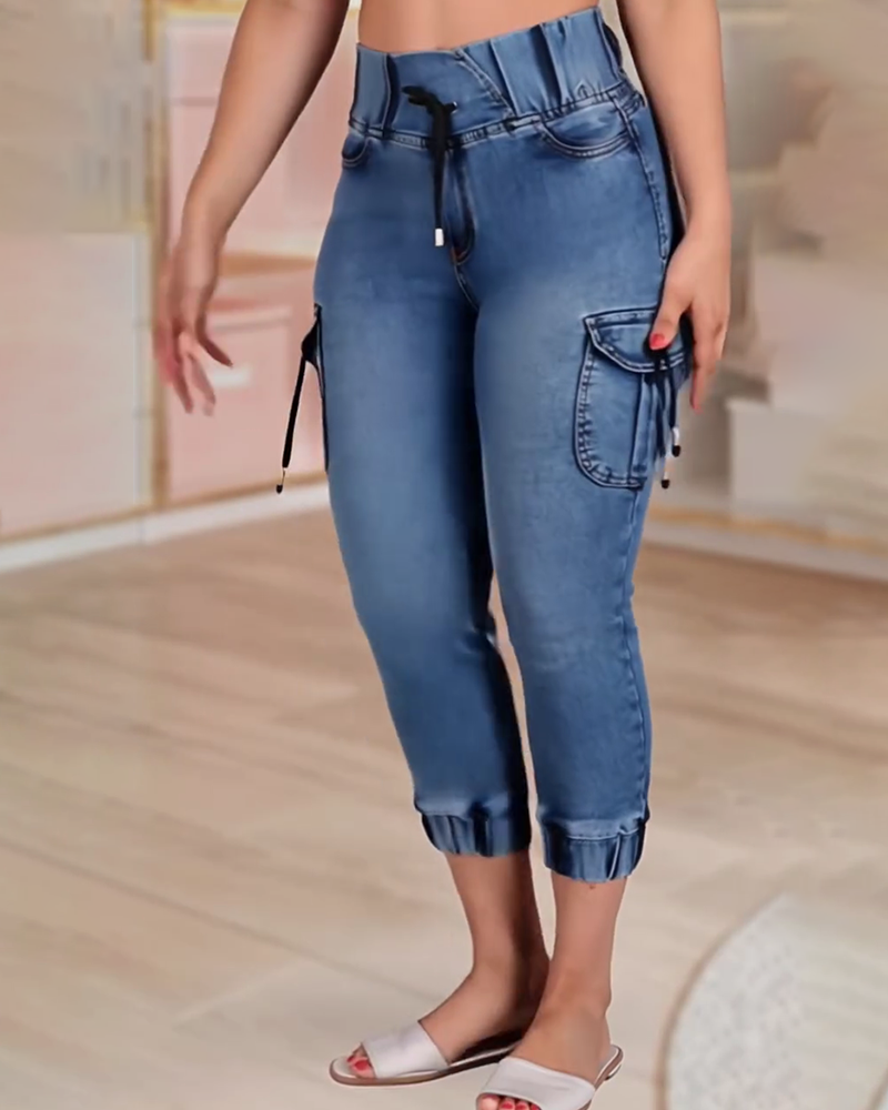 Jeans Kordelzug Tasche Capri