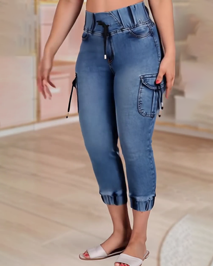 Jeans Kordelzug Tasche Capri