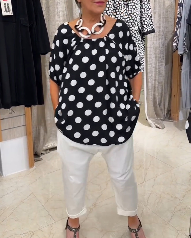 Bluse Schnürung Locker Polka Dot