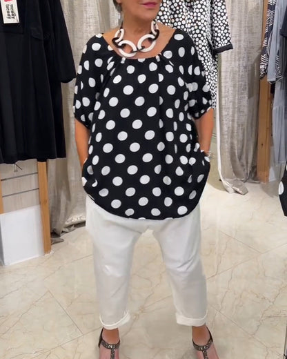 Bluse Schnürung Locker Polka Dot