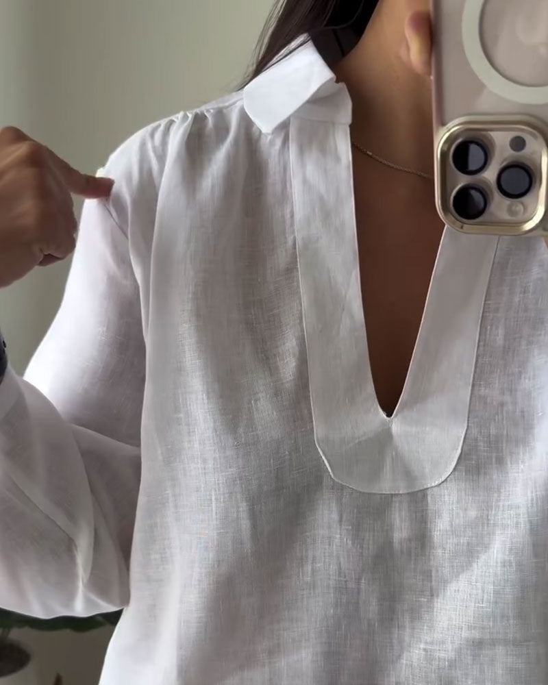 Bluse mit Kragen aus Baumwoll-Leinen