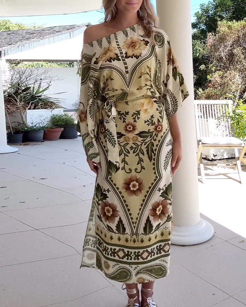 Kleid Rundhals Blumen Druck