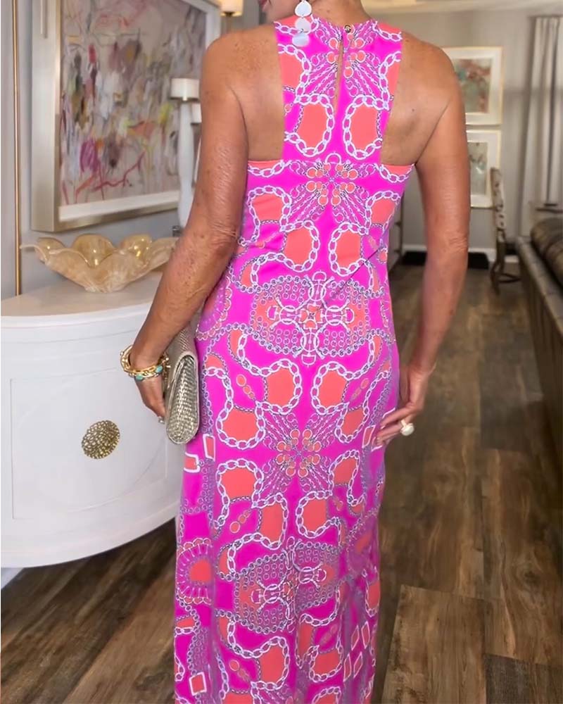 Kleid Gerade Gedruckt Halterneck Lang