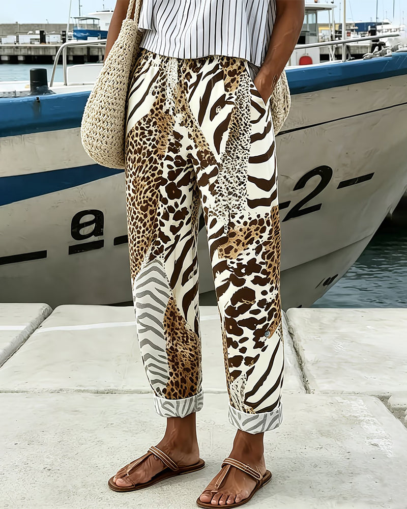Hose Leopard Und Zebra Patchwork Freizeit Lang