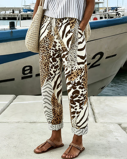 Hose Leopard Und Zebra Patchwork Freizeit Lang