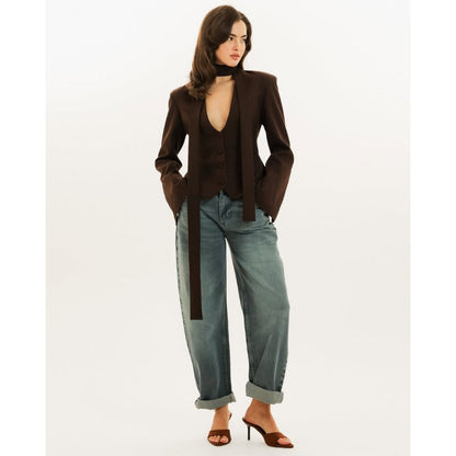 Long Sleeve Blazer Jacket with Scarf for Women - Rosella