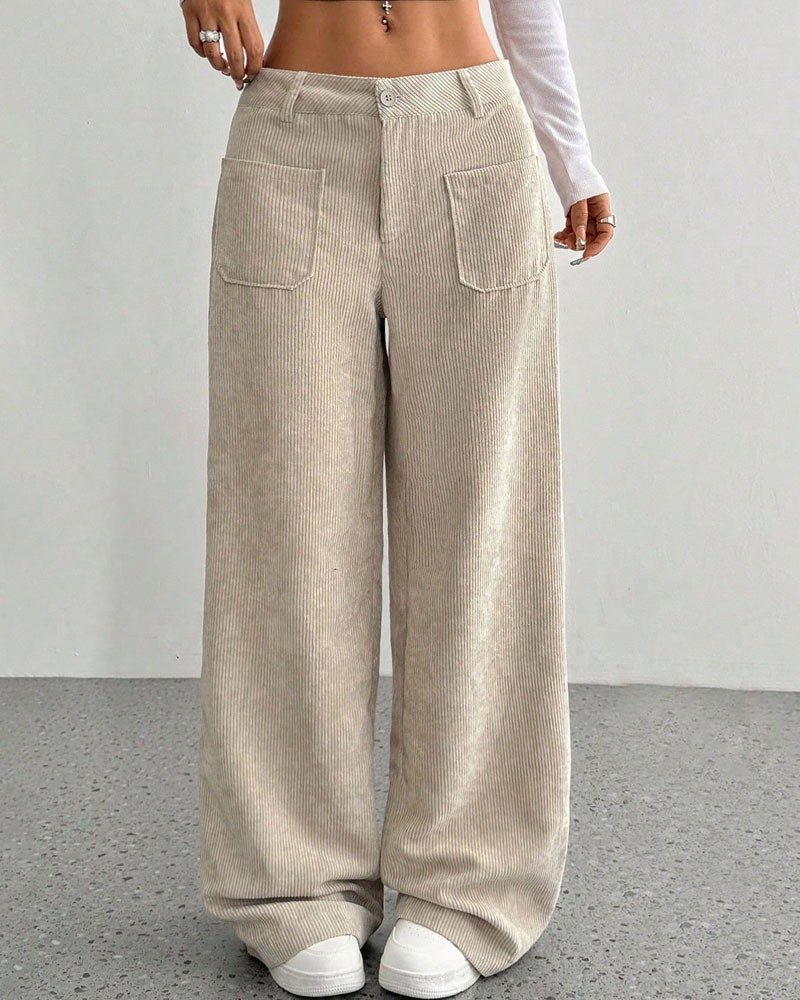 Hose Vorne Hinten Tasche Einfarbig Gerades Bein Lang