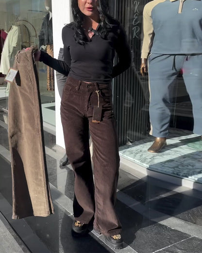 Hose Cord Leger Weite Beine