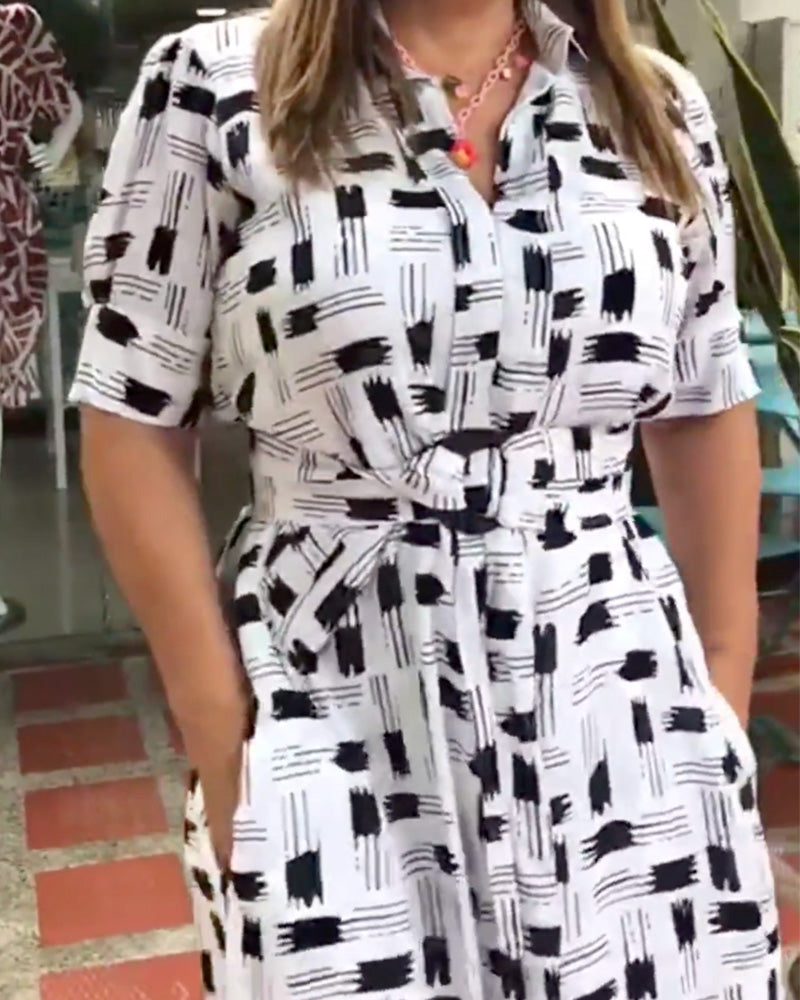 Kleid Geometrische Linie Taillenbetonend