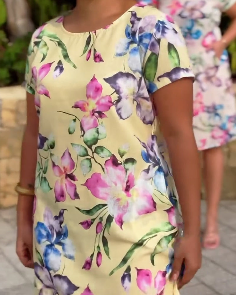 Kleid Gelb Iris-Druck gerade geschnitten