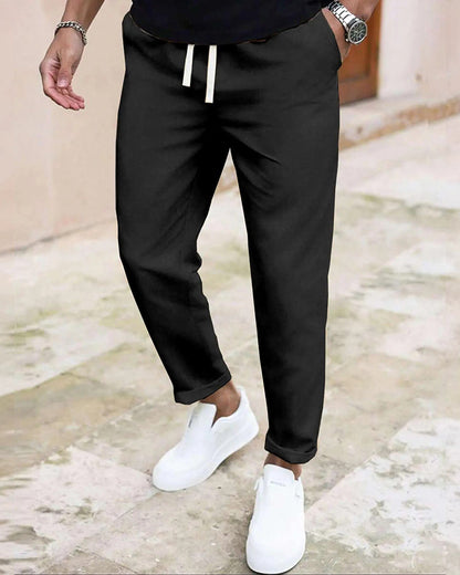 Herren Hose Einfarbig Kordelzug Slim Fit Cropped