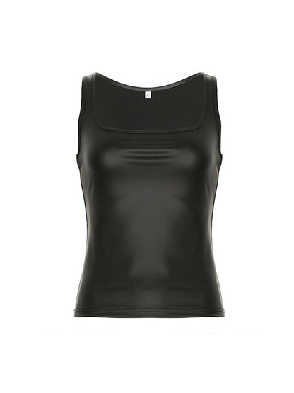 Schwarzes Basics Lederbeschichtetes Top