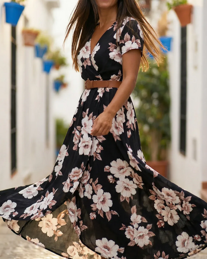 Kleid Blumenprint Lässig Kurzarm
