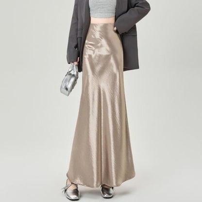 Satin Maxi Skirt with High Waist for Women - Bice