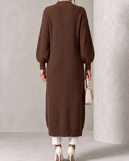 Sweater Dress Diagonaler Knopf Schlitz Laternenärmel