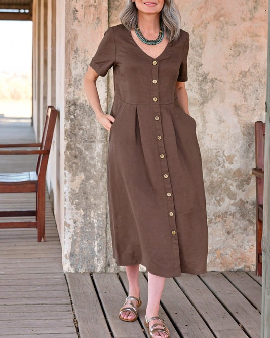 Kleid Modestil V-Ausschnitt Knöpfli