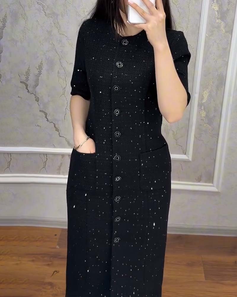 Kleid Elegant Slim-Fit Geknöpfte Taschen