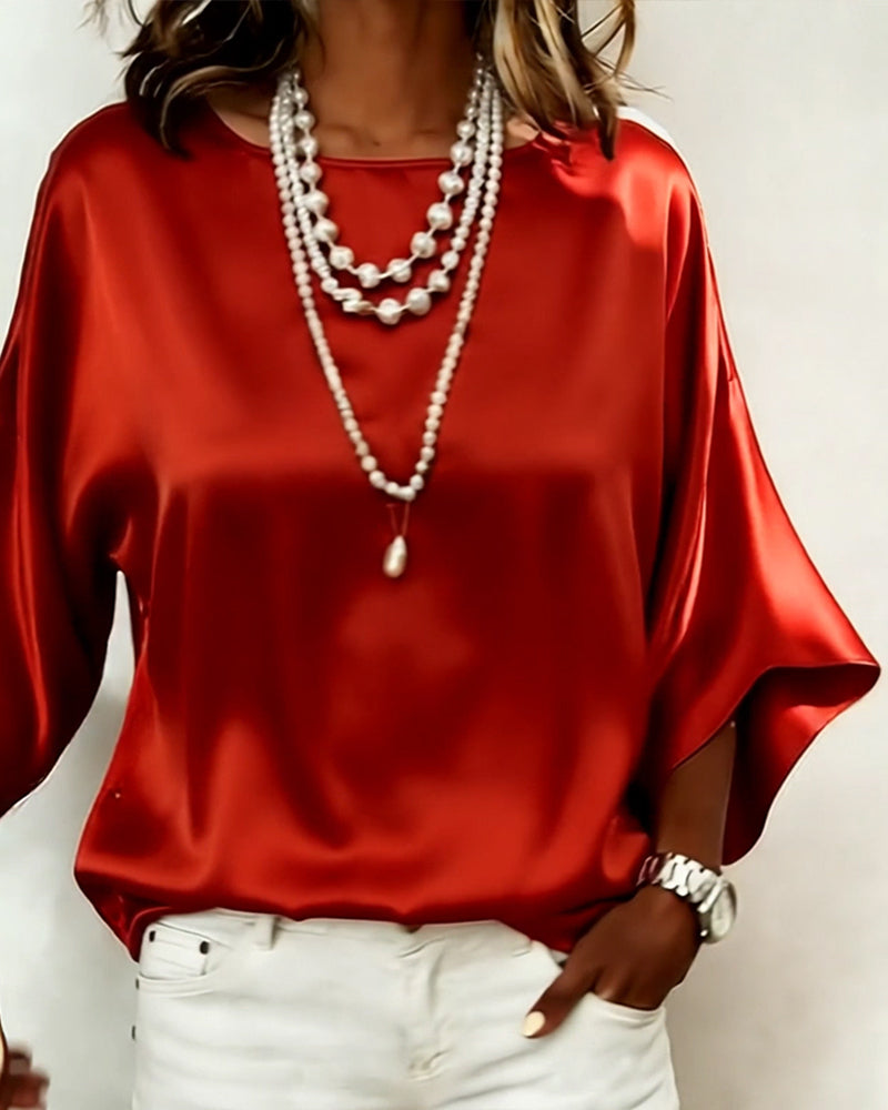Bluse Satin Fledermausärmel