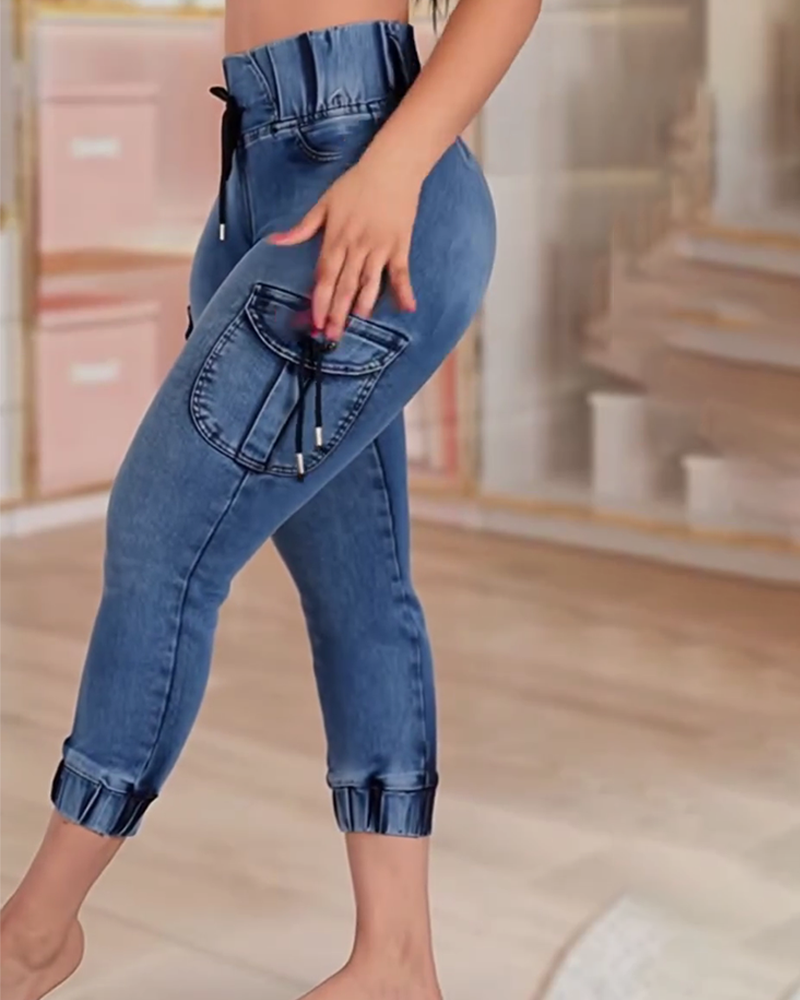 Jeans Kordelzug Tasche Capri