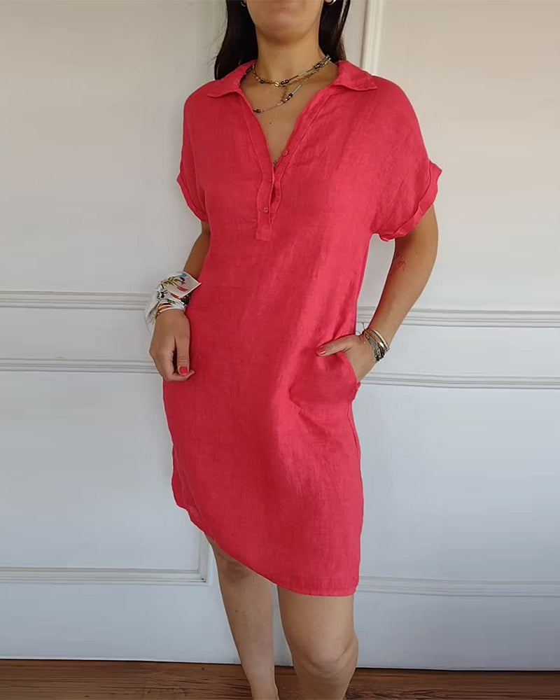 Kleid Knopfleistenkragen kurzärmlig einfarbig