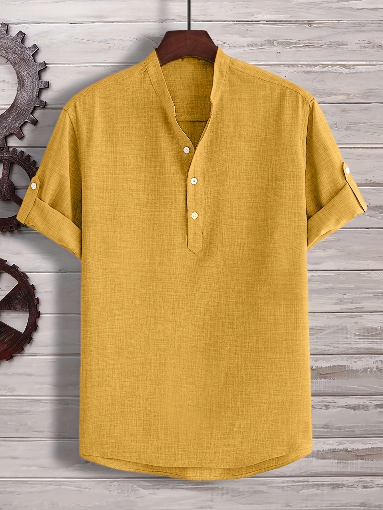 Green linen shirt with button placket - Jonas