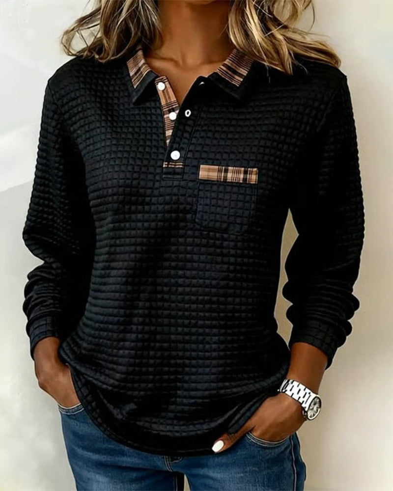 Sweatshirt Knöpfbund V-Ausschnitt Colorblock