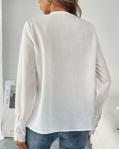 Bluse Elegant V-Ausschnitt Durchbrochen