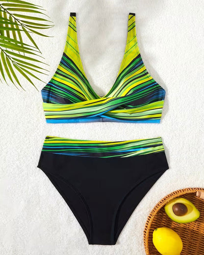 Bikini Color-Block Resort-Stil gestreift zweiteilig