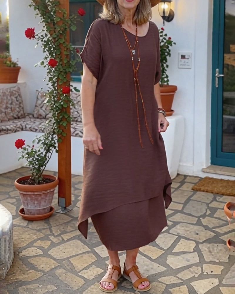 kleid rundhals locker leger