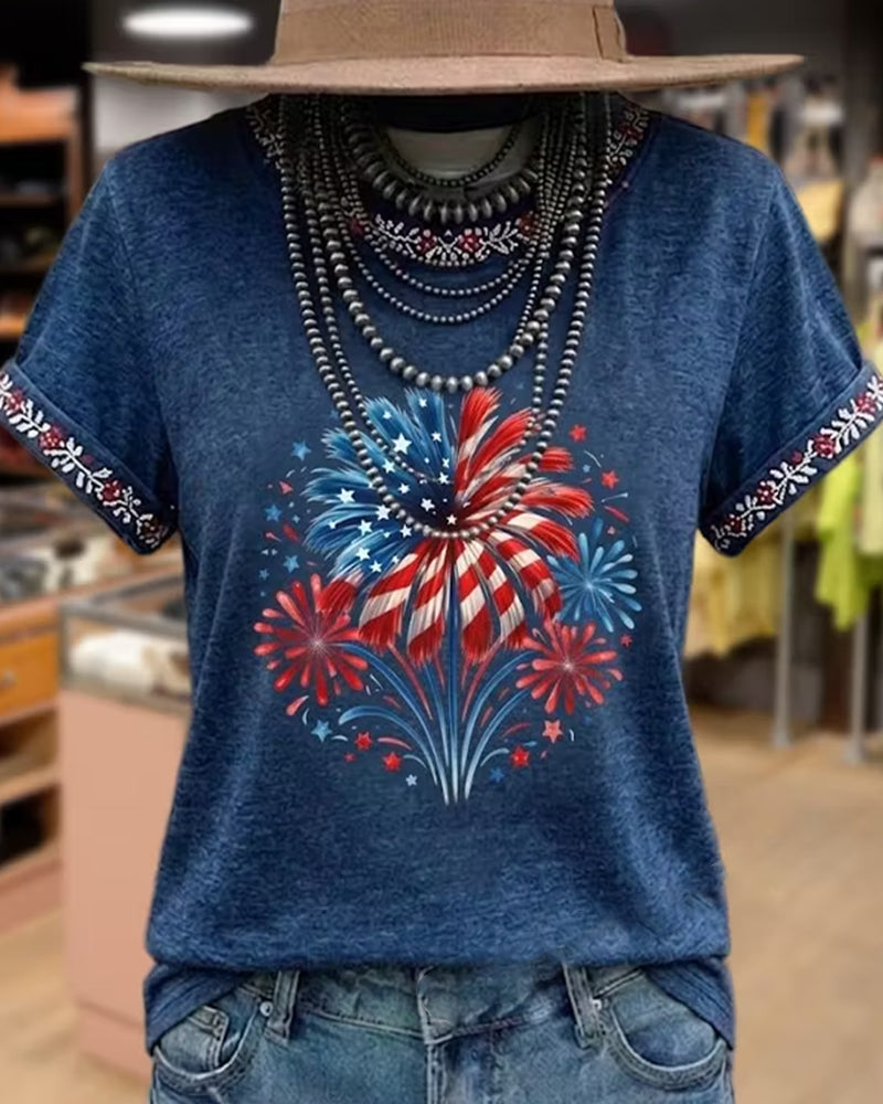 T-Shirt Feuerwerk-Druck Colorblock