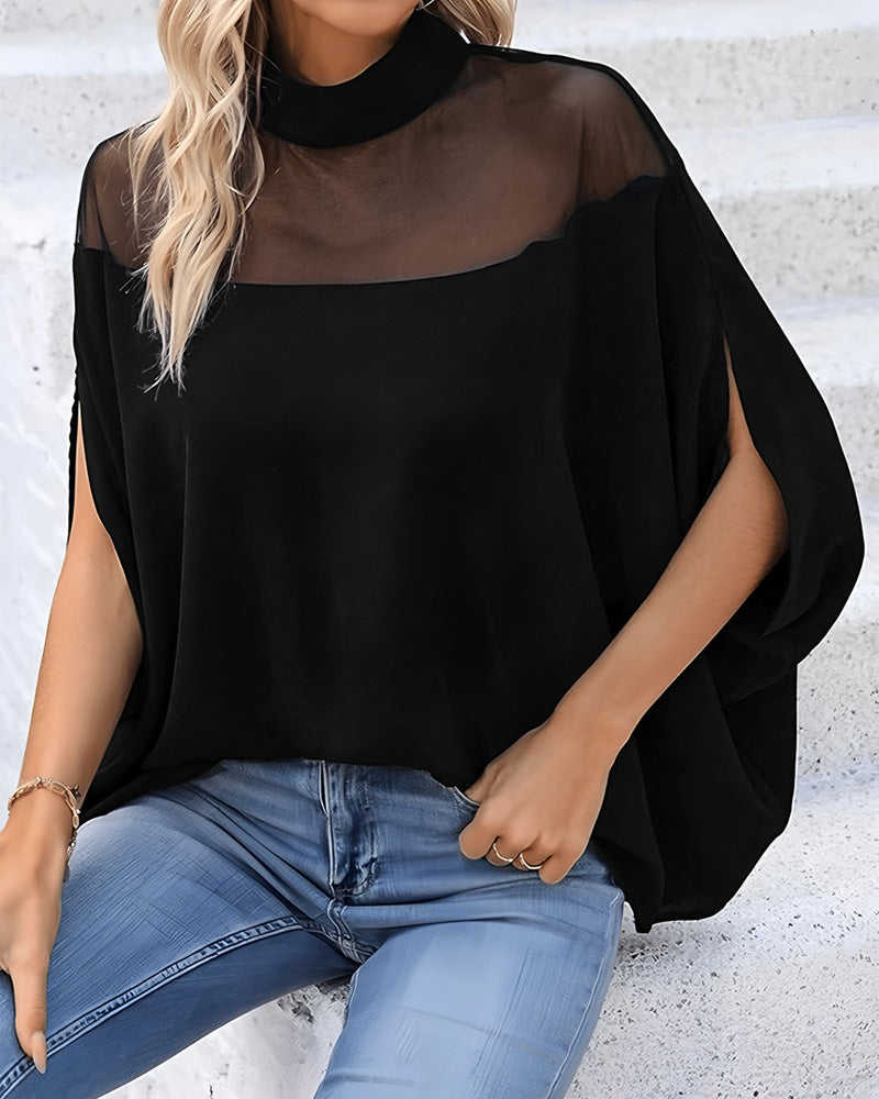 Bluse Durchsichtig Cold Shoulder Dolmanärmel