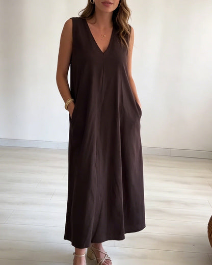 Kleid Tief V Ärmellos Lang