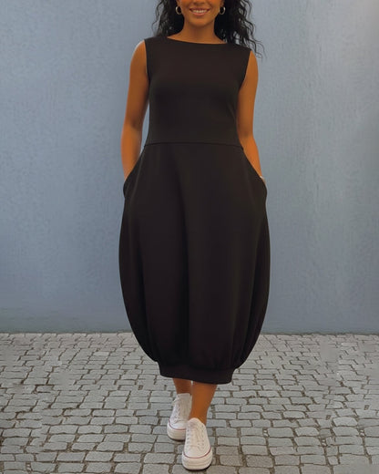 Kleid ärmellos einfarbig Laterne