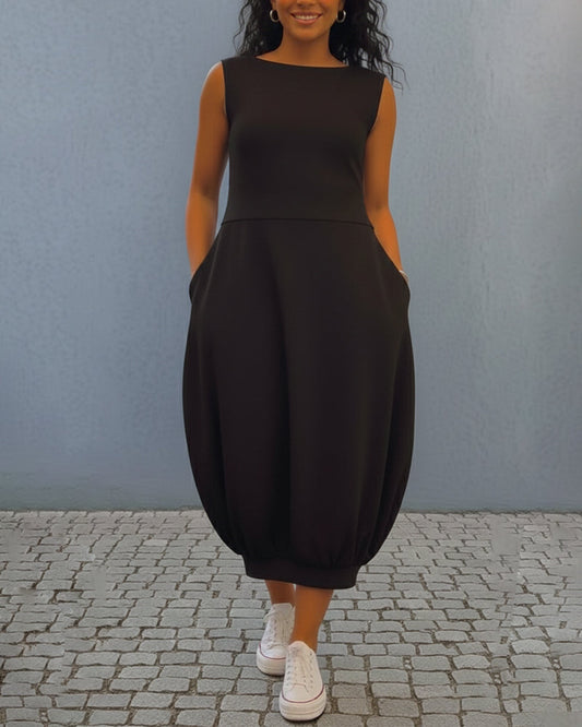 Kleid ärmellos einfarbig Laterne