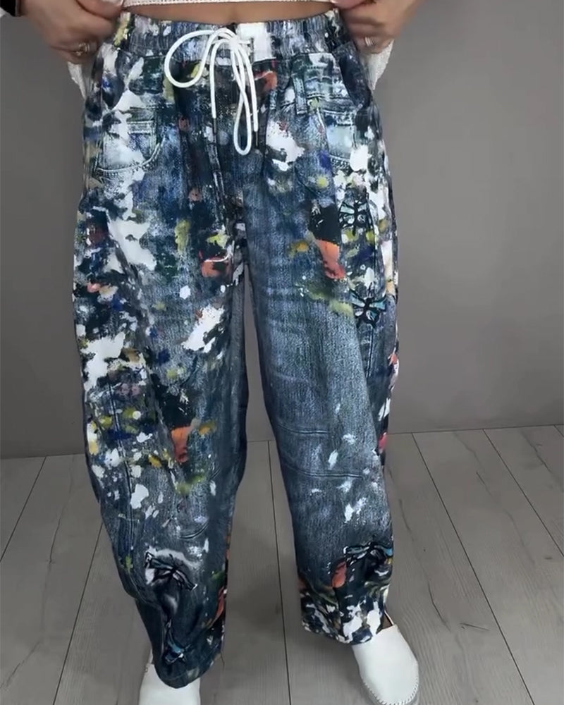 Jeans Spritzer Druck Kordelzug