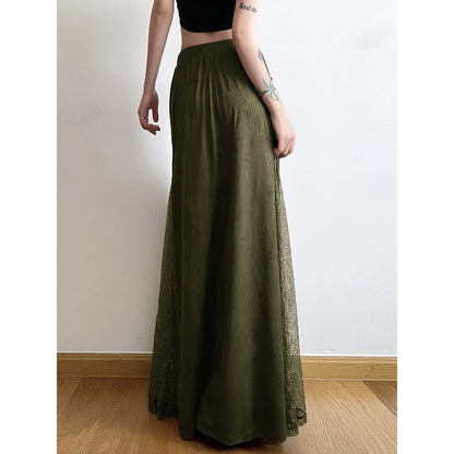 Jupe longue vert olive à taille élastique pour femme - Emanuela