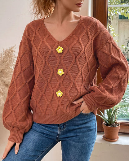 Pullover Laternenärmel Argyle Mode Gestrickt